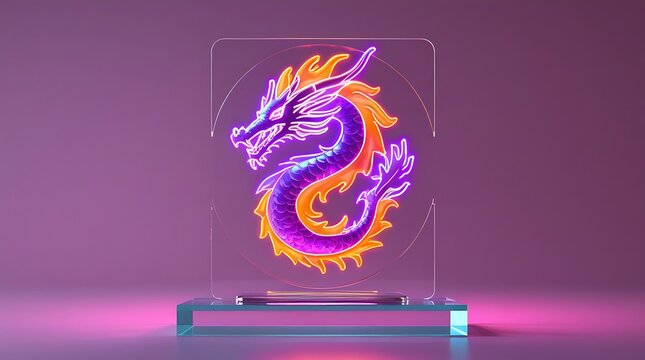 futuristic neon dragon emblem with fire elements