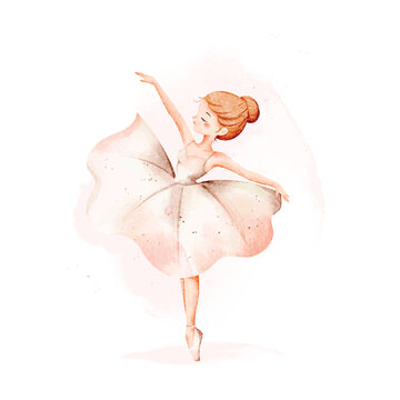 Watercolor Illustration of Beautiful Ballerina