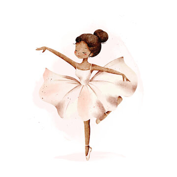 Watercolor Illustration of Beautiful Ballerina