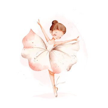 Watercolor Illustration of Beautiful Ballerina