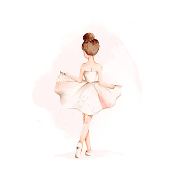 Watercolor Illustration of Beautiful Ballerina