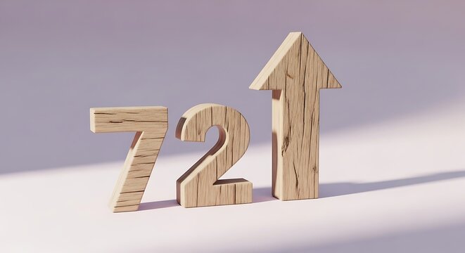 Wooden numbers with upward arrow symbol.