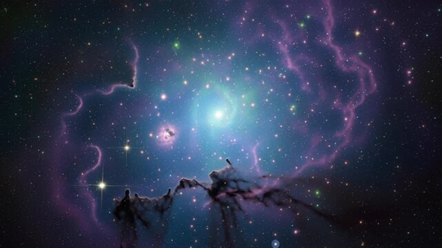 cosmic astronaut floating in vibrant nebula with glowing stars and space dust