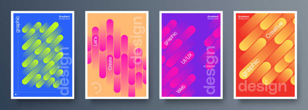 Set of Minimalist abstract geometric posters with modern gradient Rounded Diagonal Lines for flyer, wall mate, Web, Print and UI/UX Cover Design.