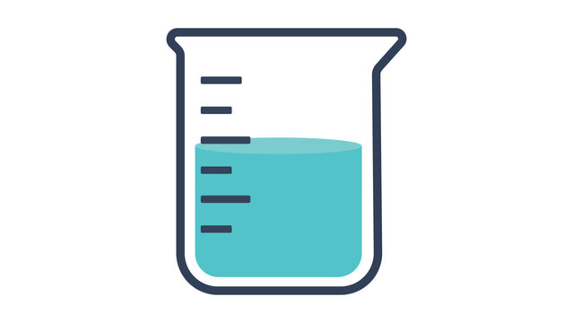 Laboratory Beaker Vector Icon with Blue Liquid and Measurement Scale, Modern Flat Illustration for Science, Chemistry, and Research Projects, Editable Stroke Line Art on White Background.