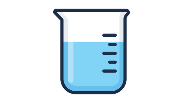 Laboratory Beaker Vector Icon with Blue Liquid and Measurement Markings. Modern Flat Illustration for Science, Chemistry, and Research Projects. Editable Stroke Line Art on White Background.