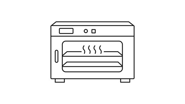 Laboratory Incubator Minimalist Black Line Vector Icon on White Background. This Editable Stroke Vector Icon represents a rectangular lab incubator with internal shelves and heat symbols.
