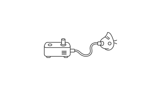 Medical Nebulizer Machine with Breathing Face Mask Editable Stroke Vector Icon. Minimalist black line illustration of respiratory therapy equipment for asthma treatment and healthcare.