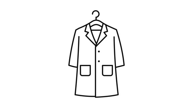 Minimalist black line vector icon of a professional medical lab coat on a hanger with an editable stroke. Ideal illustration for healthcare, science, research, and laboratory concepts.
