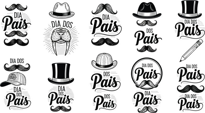 Vintage parisian style collection mustaches hats and decorative elements