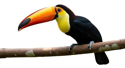 Fototapeta premium Vibrant Toucan Perched on Branch A Colorful Wildlife Portrait.