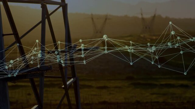 Playback starting, glowing network shifting right, reshaping links and showing range over pylon