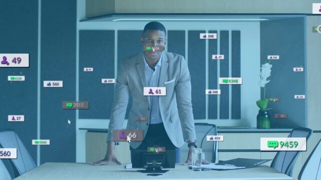 Business manager placing both hands at table reacting to alerts near torso, refocusing