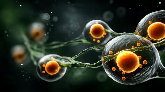 Macro view of bioluminescent bacteria devouring green organic matter