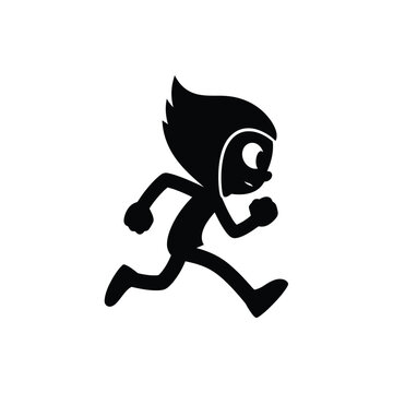 Black silhouette of a running cartoon character.