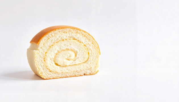 Slice of soft spiral bread on white background  