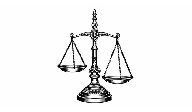 Ornamental Themis scales of justice vector illustration with vintage decorative balance symbol isolated on white