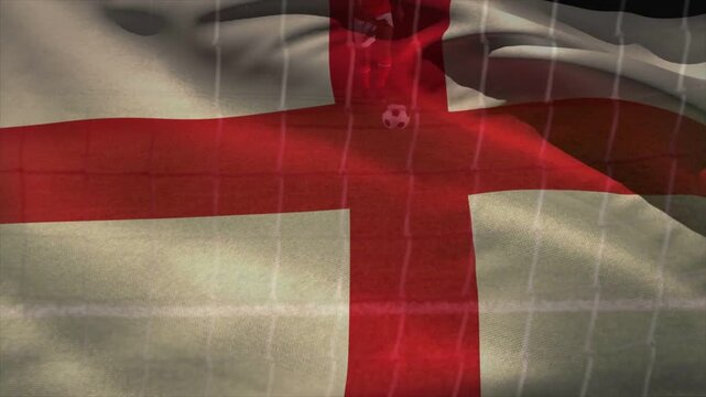 St George's Cross flag rippling as frames progress, sports goal-net overlay tracking football icon