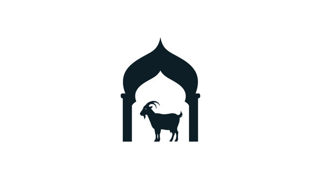 Eid al-Adha Sacrifice Concept with Goat Silhouette and Islamic Mosque Gate Frame Illustration
