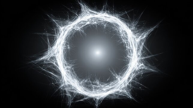 Intense White Light Energy Circle with Starburst Effect on Dark Background