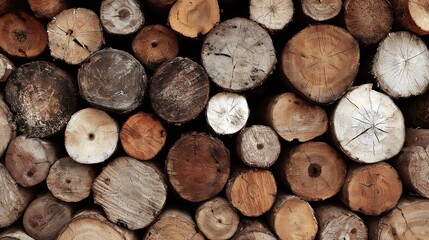 Fototapeta premium Stack of Various Cut Tree Logs for Firewood Background.