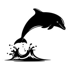 Jumping dolphin silhouette vector with a bold black silhouette of a dolphin © Tupo