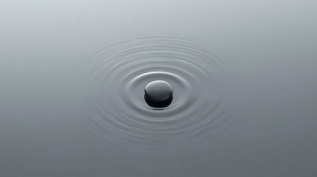 Healing Solfeggio Frequencies Single Black Stone Creating Circular Ripples on Calm Water Surface