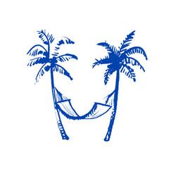 Italy Mediterranean coastal vacation illustration with palms. Hand drawn sketch beach poster. Dolce vita summer vibe. Vintage summer crayon vector banner © pim