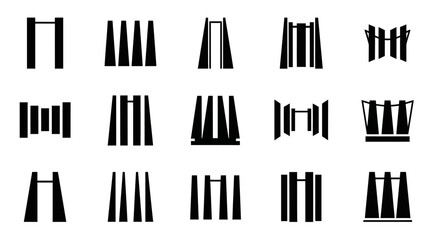 Black piano keyboard icons, piano key graphics, music symbol sets, vector keyboard signs © Super