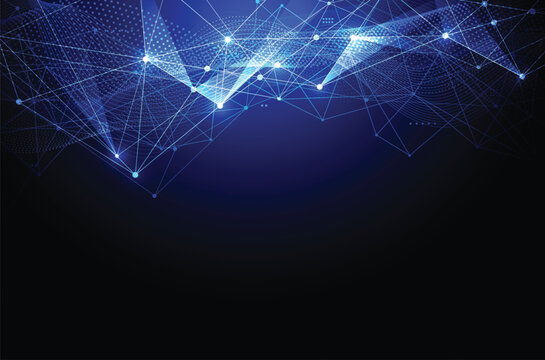 Abstract technology with molecule. Artificial intelligence concept. Flowing dot particle wave flow line. Data transfer concepts in internet. Vector illustration