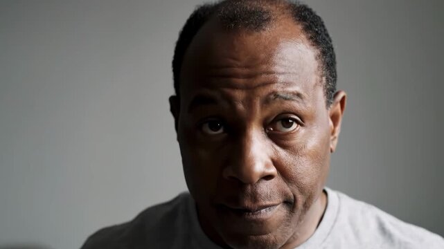 Man concerned about hair loss on head with gray background