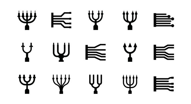 Menorah, Jewish symbol icons, black, vector graphics, 12 elements