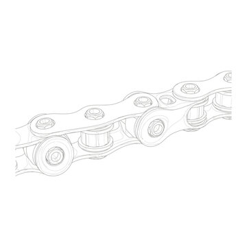 Detailed steel bicycle chain close up with drive train