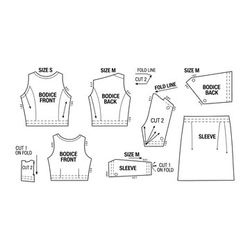 Clothing sewing pattern pieces layout