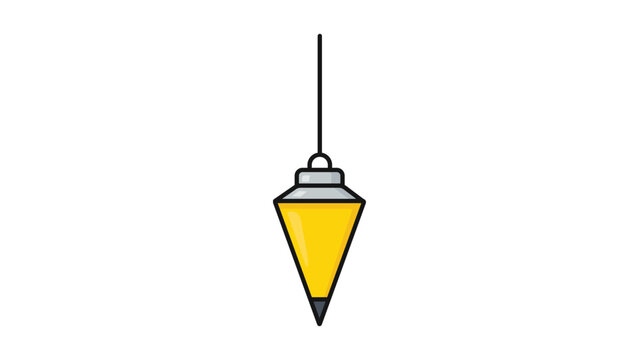 Plumb Bob Editable Stroke Vector Icon. A modern flat illustration of a yellow construction plumb bob weight hanging from a line, used for vertical alignment in building and masonry projects.