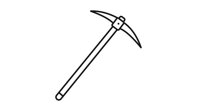 Minimalist Black Line Vector Icon of a Pickaxe Tool on White Background. This hand-traced illustration features an editable stroke for adjustable line weight, perfect for mining and construction.