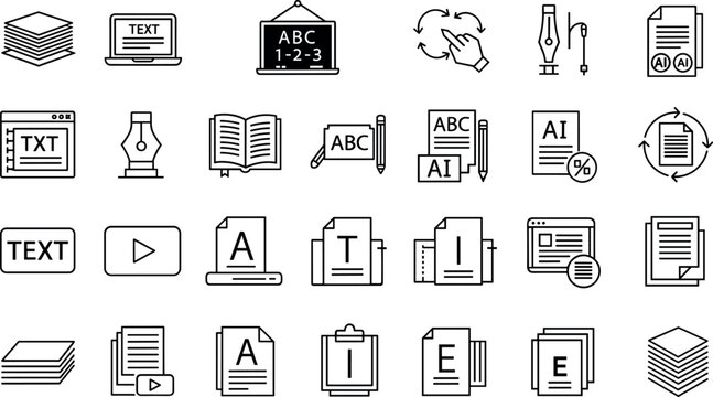 Text editing typography document tools line icons vector set writing formatting outline symbols collection