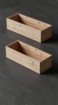 Wooden planter boxes displayed on dark concrete surface