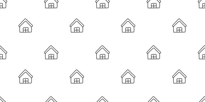minimal cute house doodle village seamless repeat white background design