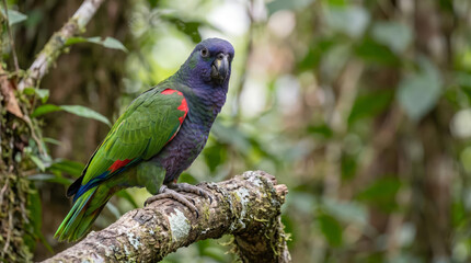 Naklejka premium Extreme macro portrait of the Critically Endangered Imperial Amazon parrot (Amazona imperialis) with wide copy space