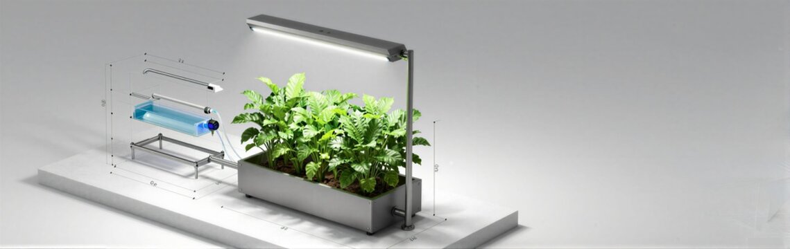 Indoor planter under grow light with modular components