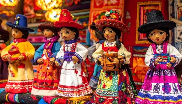 Colorful traditional dolls in vibrant dresses