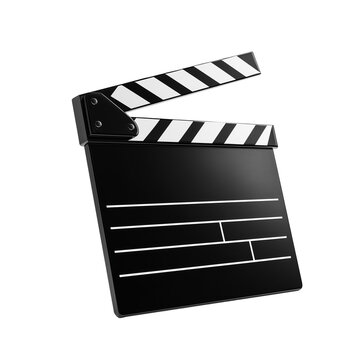 Classic black movie clapperboard with white stripes isolated on white or transparent  background
