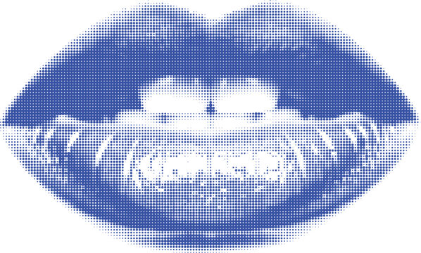 Blue halftone lips on white background