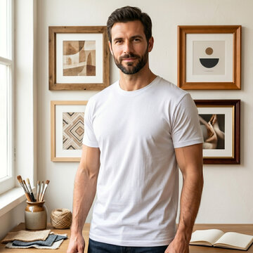 A man wearing blank t-shirt with copy space for your text or logo