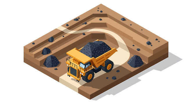 Heavy Duty Mining Truck Transporting Coal in Open Pit Mine.