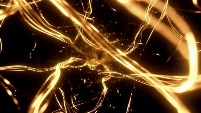 Glowing Golden Abstract Lines on Dark Background