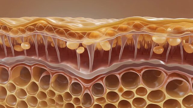 Close Up 3D Animation of Human Skin Layers with Adipose Tissue and Bubbles