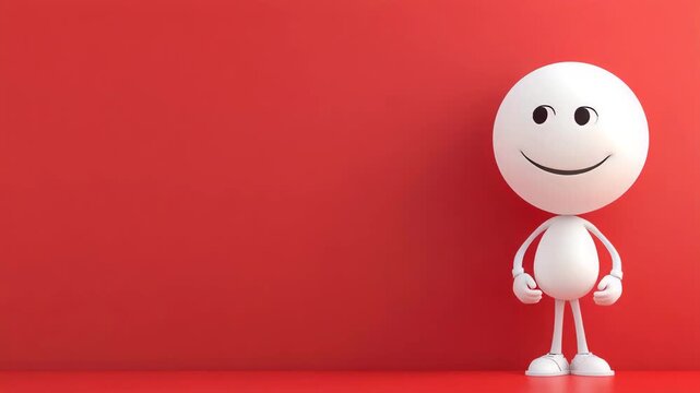 Happy cartoon character smiling in front of a red background  