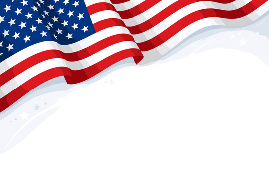 Waving United States of America National Flag Template Background with Copy Space for Independence Day, Memorial Day, Veterans Day, Fourth of July, Patriotic USA Banner, Flat Vector Illustration